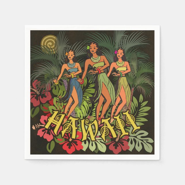 Guardanapo De Papel Hawaii Aloha Palm Hula Art Design (Frente)
