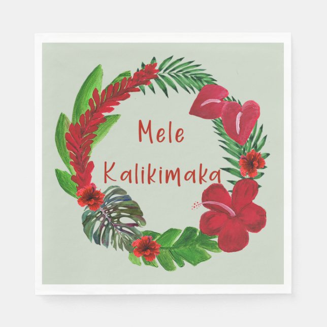 Guardanapo De Papel Hawaiian Mele Kalikimaka Tropical Wreath Napkins (Frente)