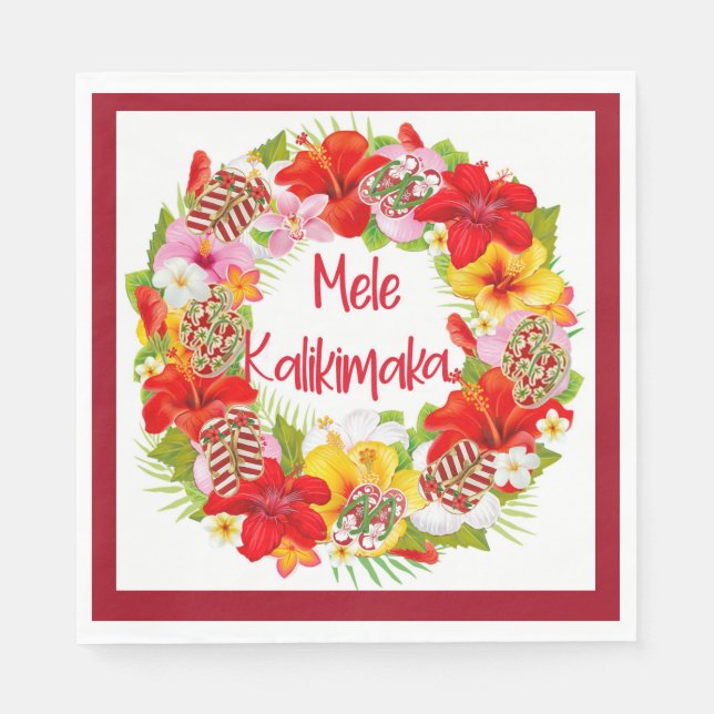 Guardanapo De Papel Hawaiian Mele Kalikimaka Wreath Paper Napkins (Frente)
