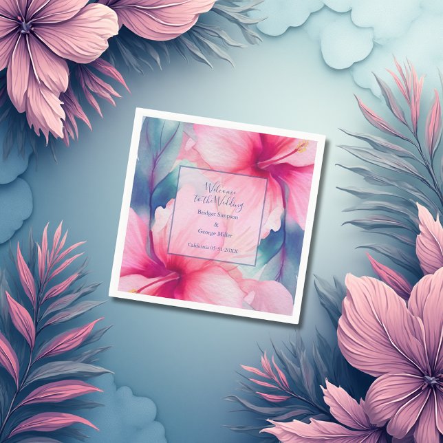 Guardanapo De Papel hawaiian tropical floral hibiscus save the date (Criador carregado)