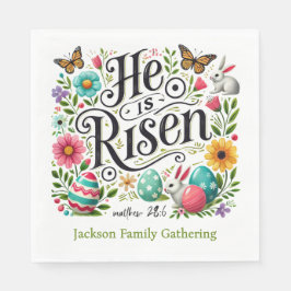 Guardanapo De Papel He Is Risen Easter Family Gathering Colorful