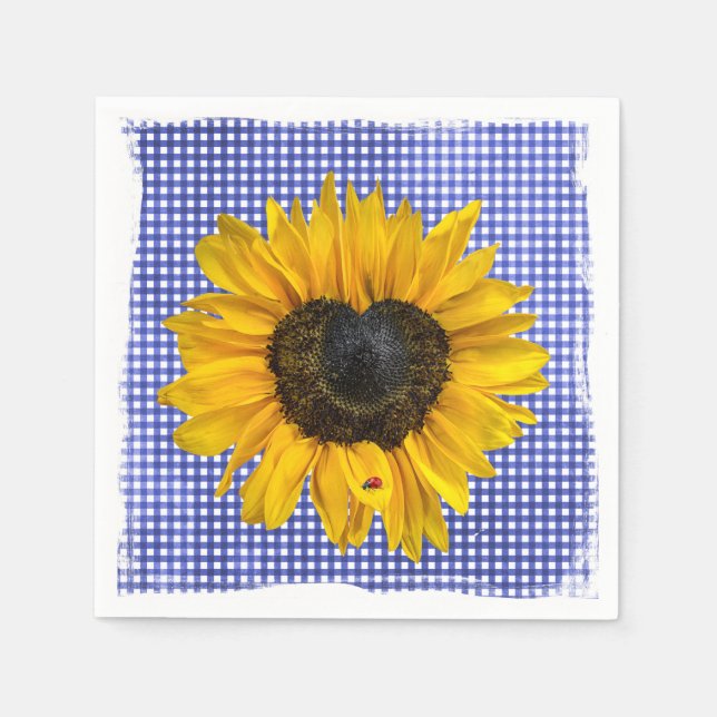 Guardanapo De Papel Heart Sunflower e Ladybug em Gingham (Frente)