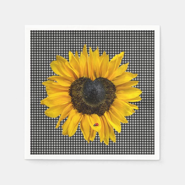 Guardanapo De Papel Heart Sunflower e Ladybug em Gingham (Frente)