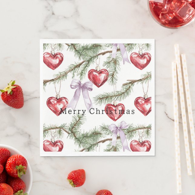 Guardanapo De Papel Hearts Trees Red Purple Bows Christmas (Insitu)