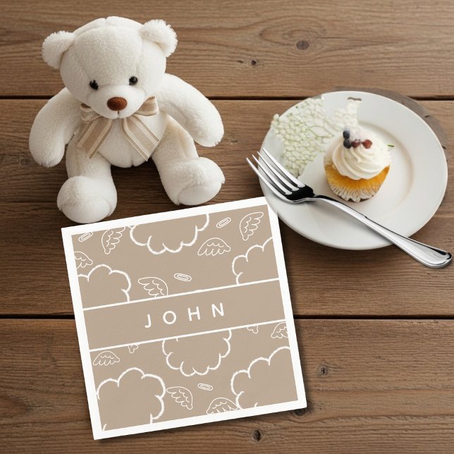 Guardanapo De Papel  Heavenly Personalized Name Angel Cloud Beige   (Heavenly Personalized Name Angel Cloud Beige)