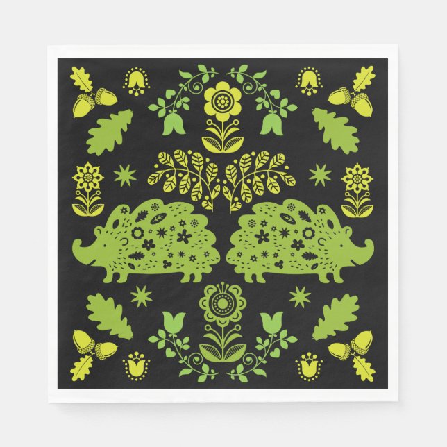 Guardanapo De Papel Hedgehog Folk Art (Frente)