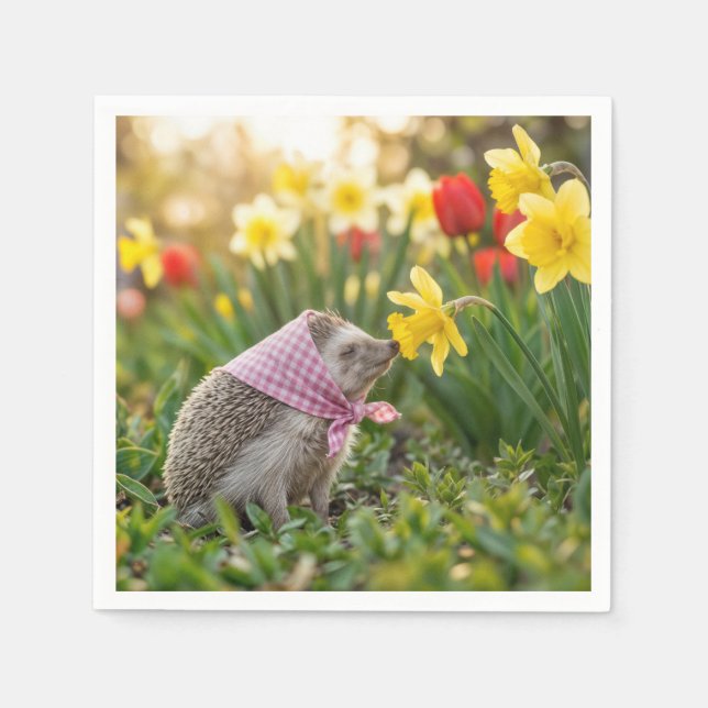 Guardanapo De Papel Hedgehog Sniffing a Yellow Daffodil (Frente)