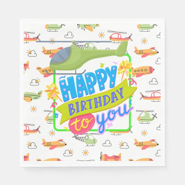 Guardanapo De Papel Helicopter Happy Birthday (Frente)