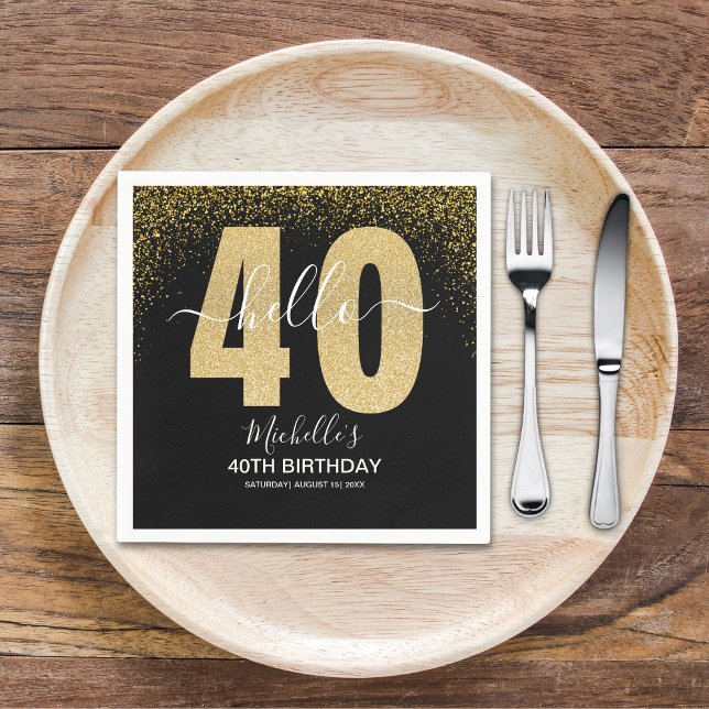 Guardanapo De Papel Hello 40! Modern 40th birthday with Golden glitter (Criador carregado)