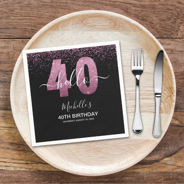 Guardanapo De Papel Hello 40! Modern 40th birthday with Pink glitter (Criador carregado)