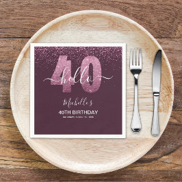 Guardanapo De Papel Hello 40! Modern 40th birthday with Pink glitter