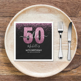 Guardanapo De Papel Hello 50! - Modern 50th Birthday with Pink glitter