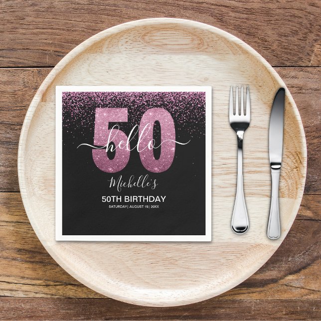 Guardanapo De Papel Hello 50! - Modern 50th Birthday with Pink glitter (Criador carregado)