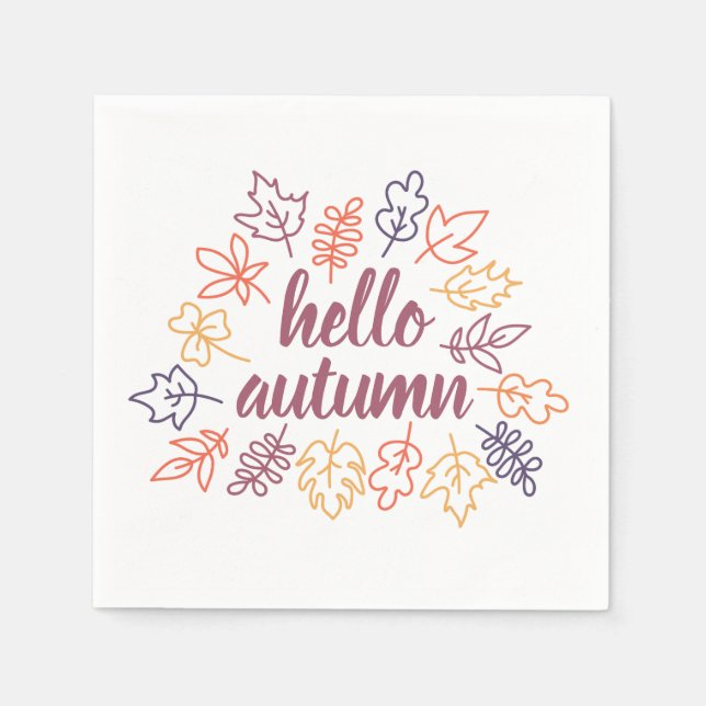 Guardanapo De Papel Hello Autumn Fall Floral Typography Modern (Frente)