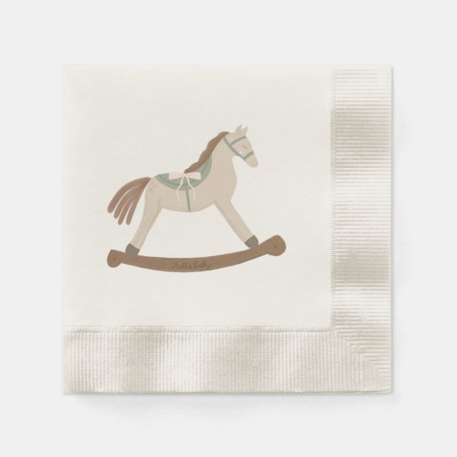 Guardanapo De Papel Hello Baby Girl Pink & Green Bow Rocking Horse (Frente)
