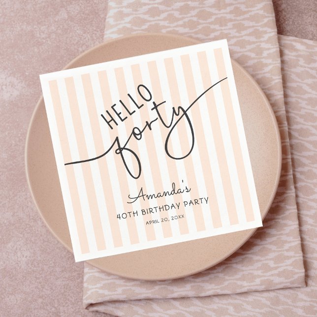 Guardanapo De Papel Hello Forty Modern Script Chic 40th Birthday Party (Criador carregado)