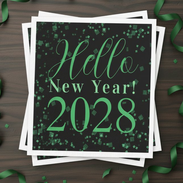 Guardanapo De Papel Hello New Year! New Year's Eve Green Black Sparkle (Criador carregado)