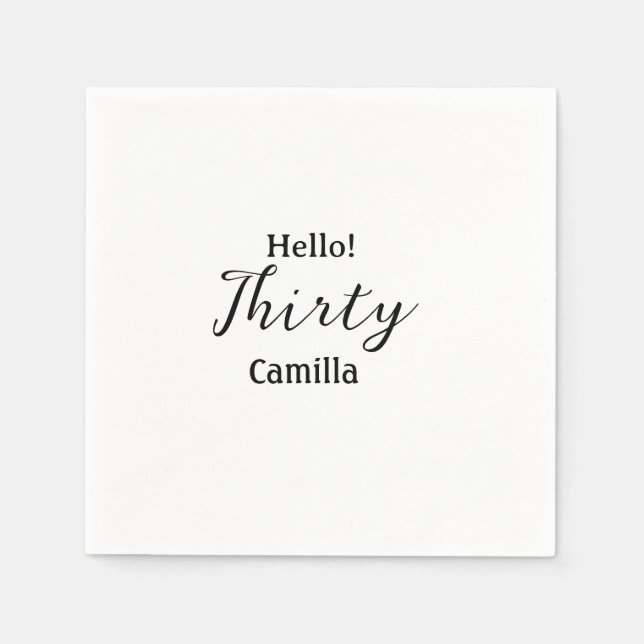 Guardanapo De Papel Hello thirty birthday name simple minimal elegant  (Frente)