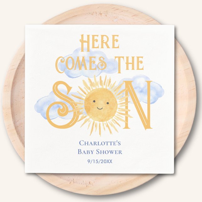 Guardanapo De Papel Here Come The Son Sunshine Baby Shower  (Criador carregado)