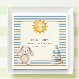 Guardanapo De Papel Here Comes the Son Baby Shower Napkins Blue Stripe