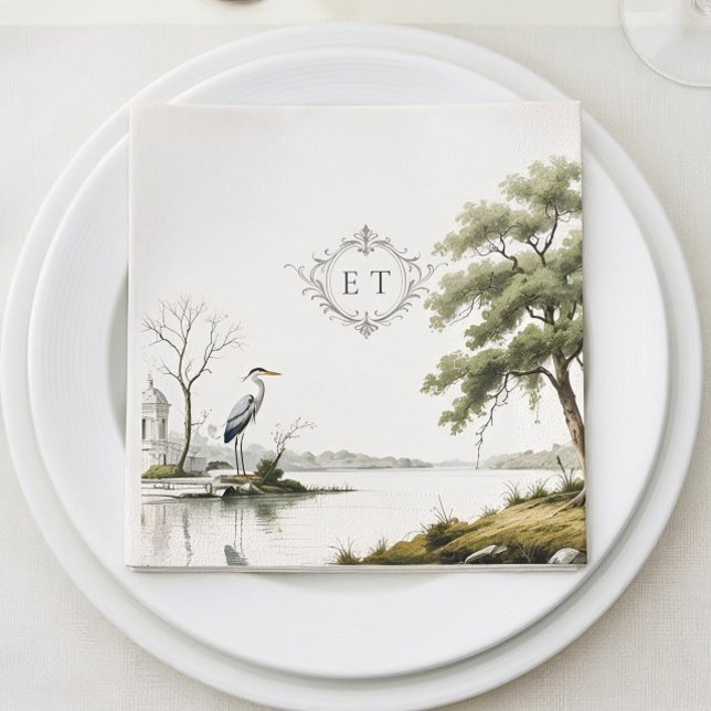 Guardanapo De Papel Heron Toile French Country Monogram Paper Napkin (Criador carregado)