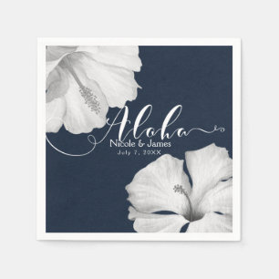 Guardanapo De Papel Hibisco Branco Azul Tropical Casamento Aloha