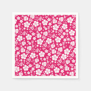 Guardanapo De Papel Hibisco Branco sobre o Chic Tropical Rosa Quente