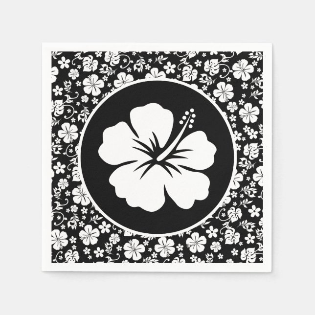 Guardanapo De Papel Hibisco tropical em preto (Frente)