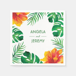 Guardanapo De Papel Hibiscus alaranjado e folhas tropicais que Wedding