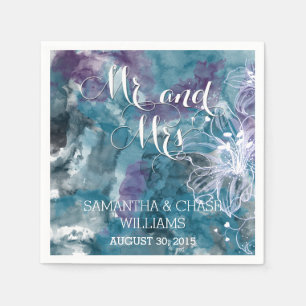 GUARDANAPO DE PAPEL HIBISCUS WEDT STORM BLUE WATERCOLOR