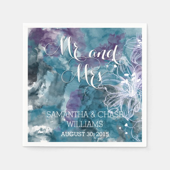 GUARDANAPO DE PAPEL HIBISCUS WEDT STORM BLUE WATERCOLOR (Frente)