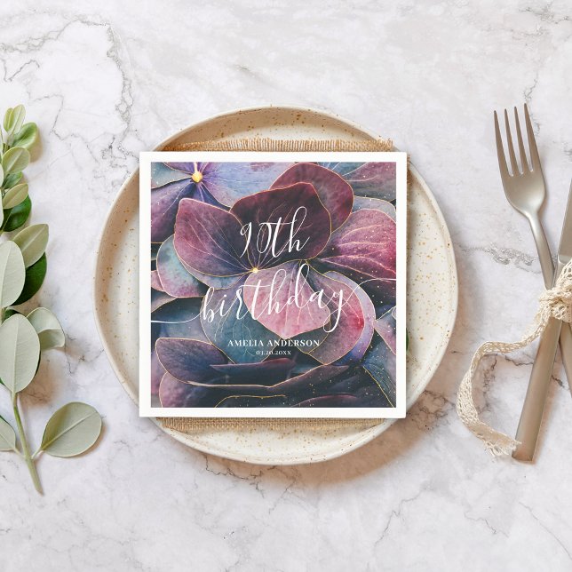 Guardanapo De Papel Hídrangas Azuis Roxas, Douradas Elegantes, 90 de A (Criador carregado)