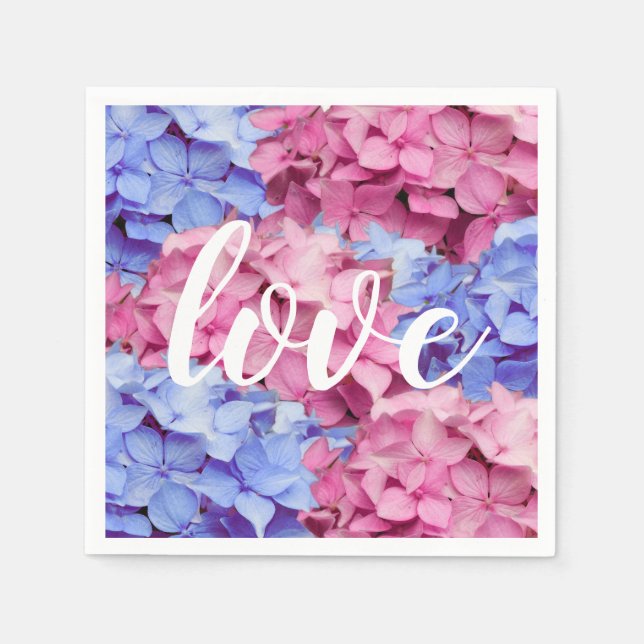 Guardanapo De Papel Hídrangas de Cor Rosa e Azul-Bebê (Frente)