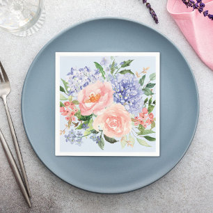 Guardanapo De Papel Hidrangea Peônia Floral Primavera Azul Rosa Aquare