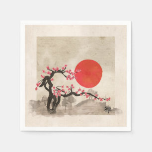 Guardanapo De Papel Hieroglyph do zen da paisagem da flor de Sakura