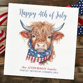 Guardanapo De Papel Highland Cow 4 De Julho Vermelho Azul Patriótico