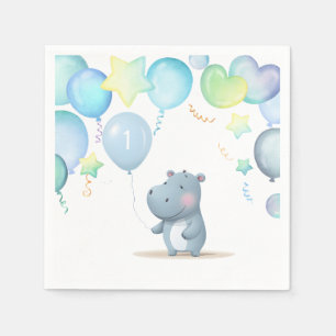 Guardanapo De Papel Hippo Birthday - azul-macio