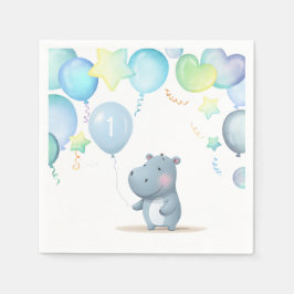 Guardanapo De Papel Hippo Birthday — fraldas simples e azuis