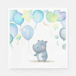Guardanapo De Papel Hippo Birthday — fraldas simples e azuis