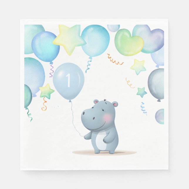 Guardanapo De Papel Hippo Birthday — fraldas simples e azuis (Frente)