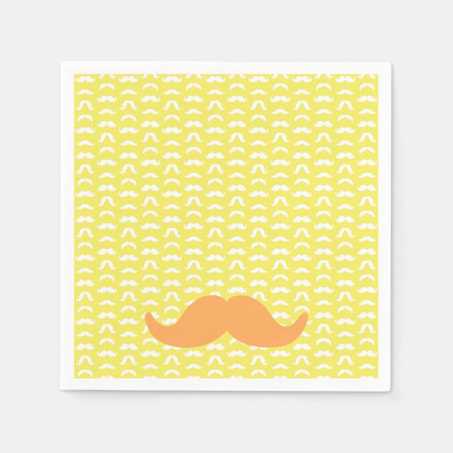 Guardanapo De Papel Hipster Amarelo de bigode Laranja Trendência Retro (Frente)