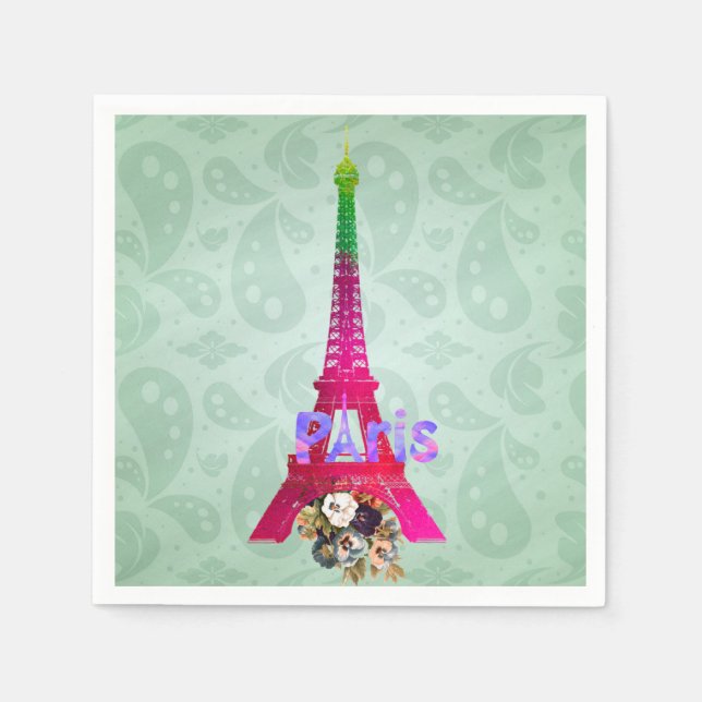 Guardanapo De Papel Hipster Paisley Neon French Paris Eiffel Tower (Frente)