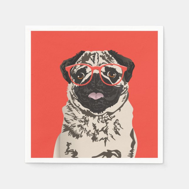 Guardanapo De Papel Hipster Pug Birthday Paper Napkin (Frente)