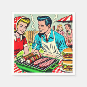 Guardanapo De Papel Histórias em quadrinhos do Casal de Barbecue Vinta