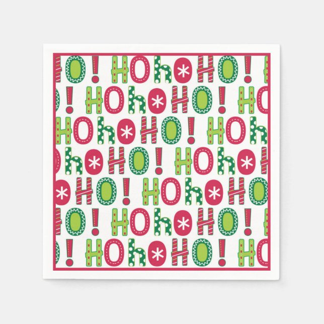 Guardanapo De Papel Ho Ho Ho Holiday Festivo Red Green Seasonal Modern (Frente)