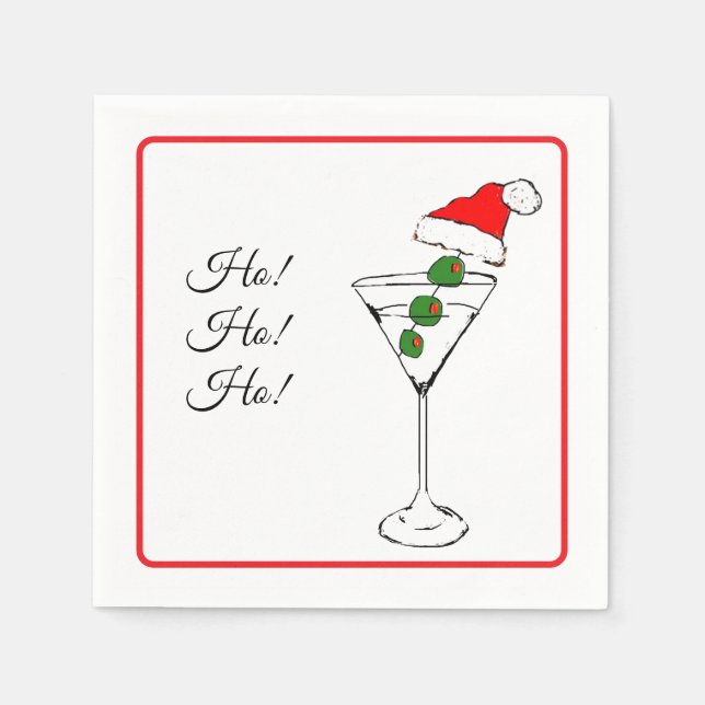 Guardanapo De Papel Ho Ho Ho Santa hat martini glass cocktail napkin (Frente)