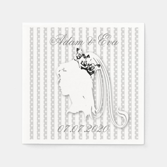 Guardanapo De Papel Hochzeit Streifen & Punkte  Namen personalisieren (Frente)
