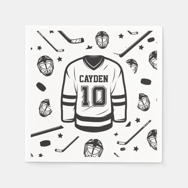 Guardanapo De Papel Hockey Black and White 10th Birthday (Frente)