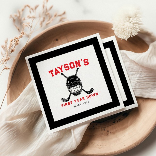 Guardanapo De Papel Hockey First Year Down Napkins – Sports-Themed 1st (Criador carregado)