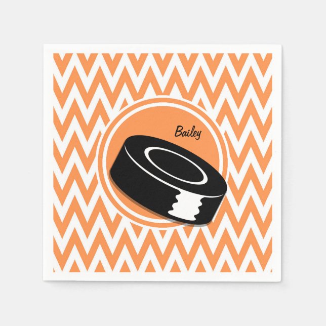 Guardanapo De Papel Hockey; Orange e White Chevron (Frente)